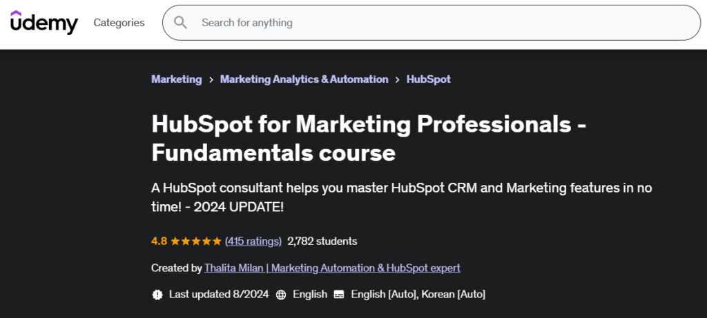 Kursside for HubSpot for markedsføringsfagfolk