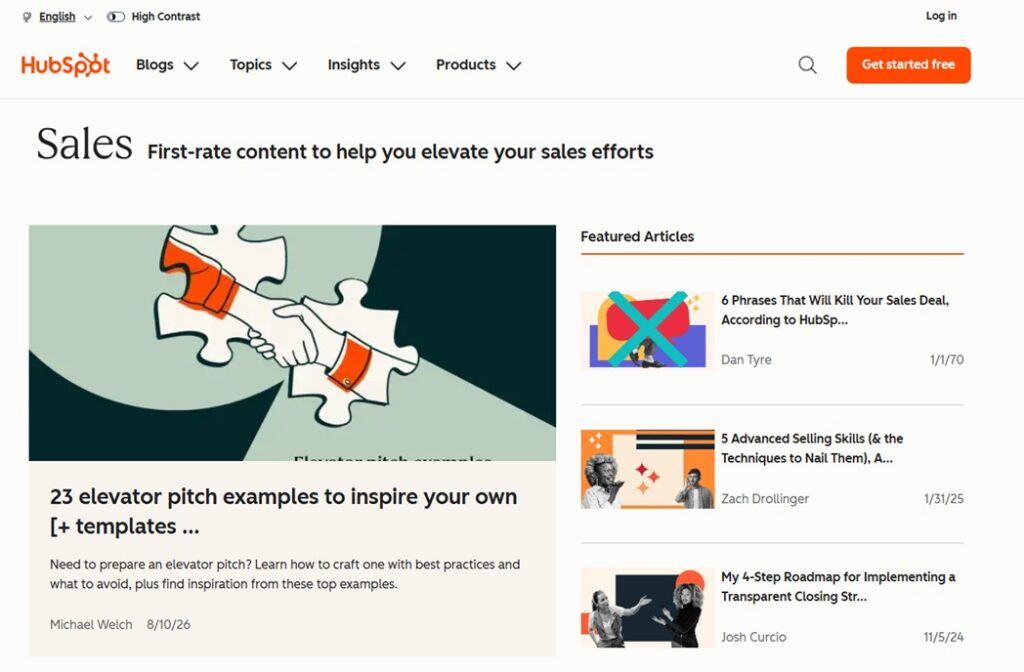 Skærmbillede af HubSpot-websiden