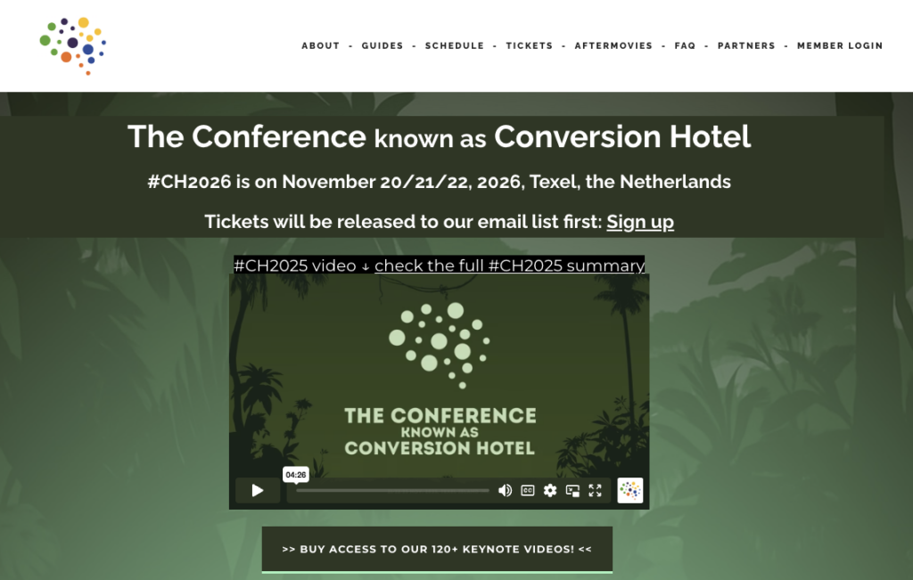Et skærmbillede af Conversion Hotels websted