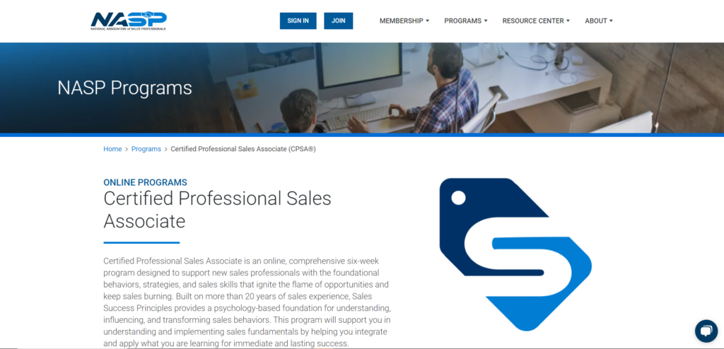 Strona docelowa certyfikatu Certified Professional Sales Associate (CPSA®)