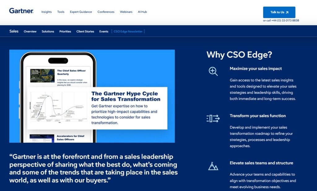 Landingssiden for Gartner CSO Edge-nyhedsbrevet