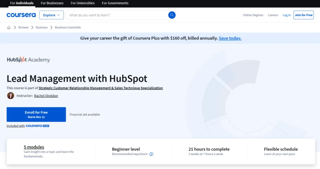 Kursside for håndtering av potensielle kunder med HubSpot