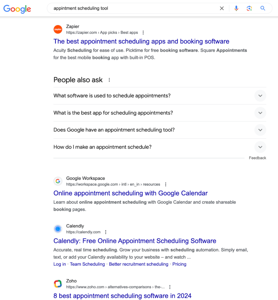 Googlen hakunäkymän kuvakaappaus