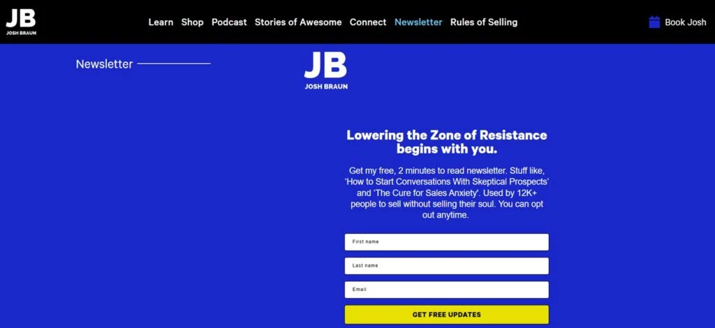 Skærmbillede af Josh Brauns webside