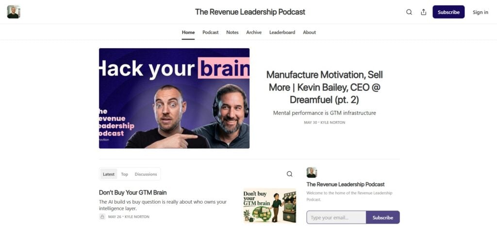 Skærmbillede af websiden for Podcasten om omsætningsledelse